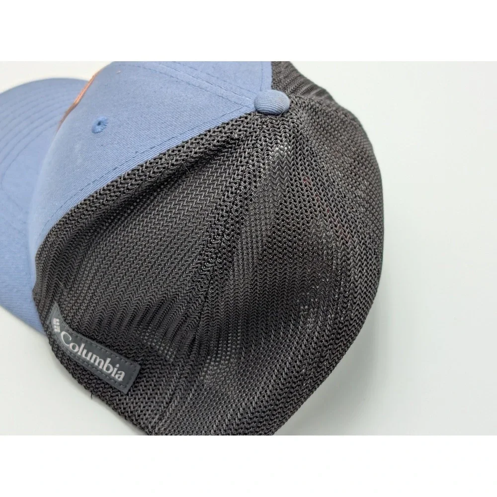 Columbia Trucker Hat Mens Blue PFG Mesh Cap Flexfit Leather Patch Outdoor Hat